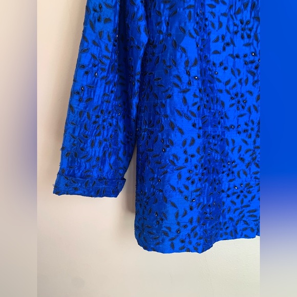 Vintage Chicos Design Silk Beaded Embroidered eyelet Jacket blouse Women Size 2 - Picture 2 of 7